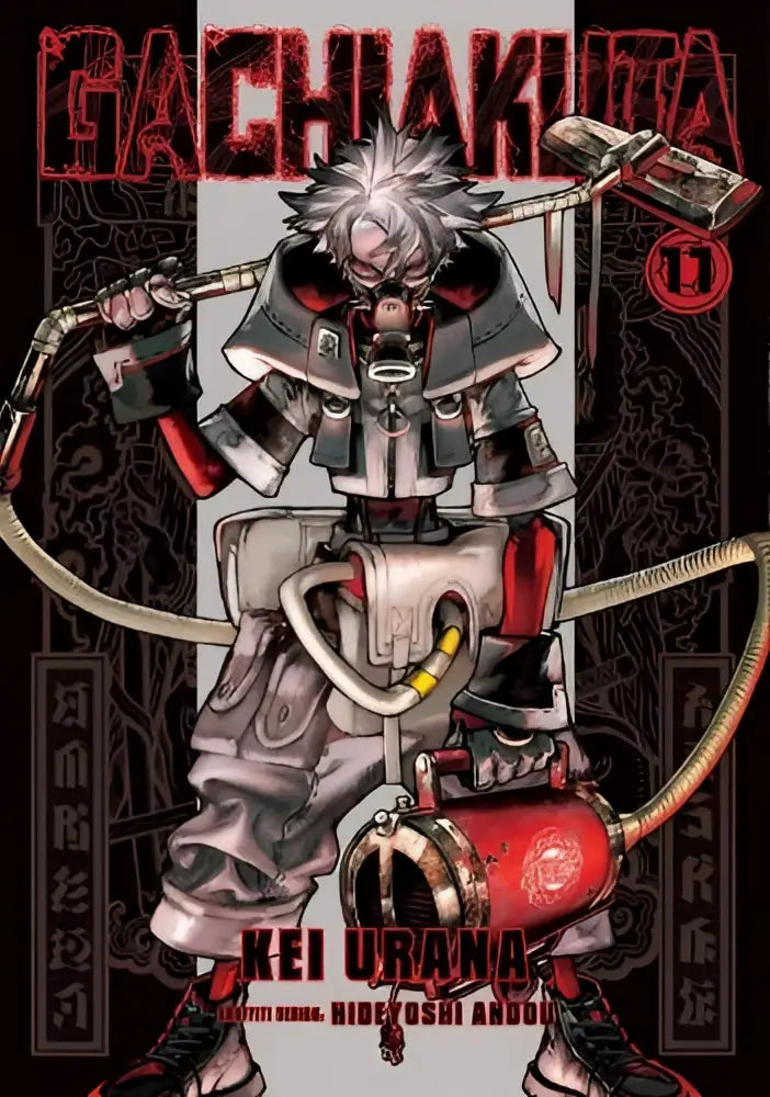 De omslag van Gachinkita volume 11 toont een gestileerd animepersonage met wit haar en grijsrode pantseruitrusting