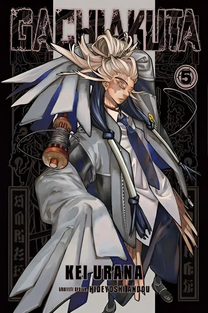 De cover van gachiakuta manga volume 5 met een witharige personage in een gedetailleerd blauwaccent-ensemble