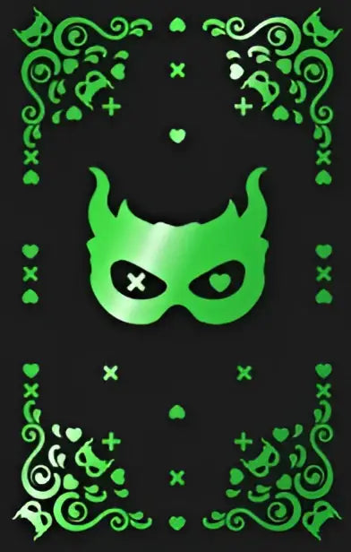 Groene duivel masker met sierlijke patronen en hartmotieven voor de instant global bestselling game on nsfw edition