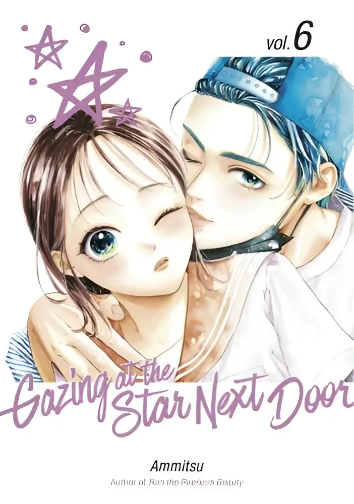 De omslag van gazing at the star next door volume 6 toont een kleurrijk manga-boek met een ster als centraal thema