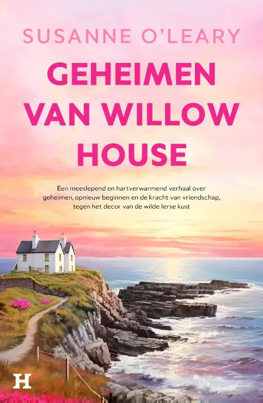 Boekomslag in roze en wit met een charmant kusthuis bij een sandy cove uit geheimen van willow house