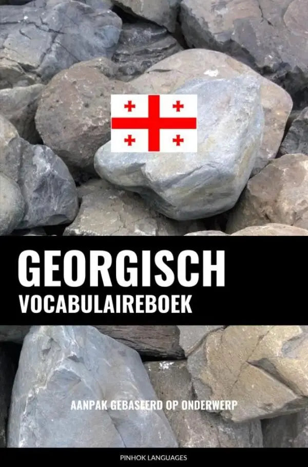 Georgisch vocabulaireboek met aanpak gebaseerd sticker van georgische vlag op een grijze steen