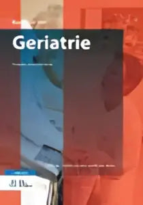 Het logo van geriatrie in zwarte moderne letters op een verloop achtergrond van diepblauw naar rood rolinka schim bsl media