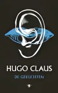 Logo van hugo claus met gestileerd oor in zwart en blauw voor de literaire roman de geruchten hedendaagse fictie