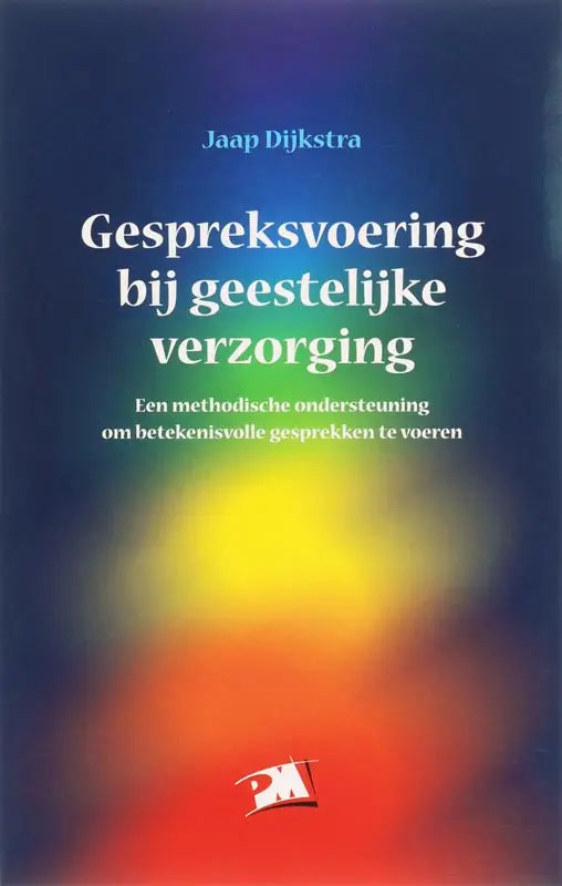 Boekcover van gespreksvoering bij geestelijke verzorging met blauwe naar gele en rode verloop achtergrond van koninklijke boom uitgevers