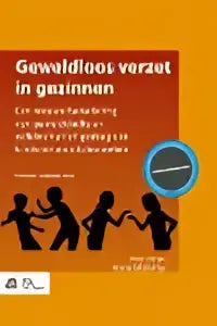 Boekomslag geweldloos verzet in gezinnen met oranje achtergrond en silhouetten van mensen die handen vasthouden door eliane wiebenga en haim omer