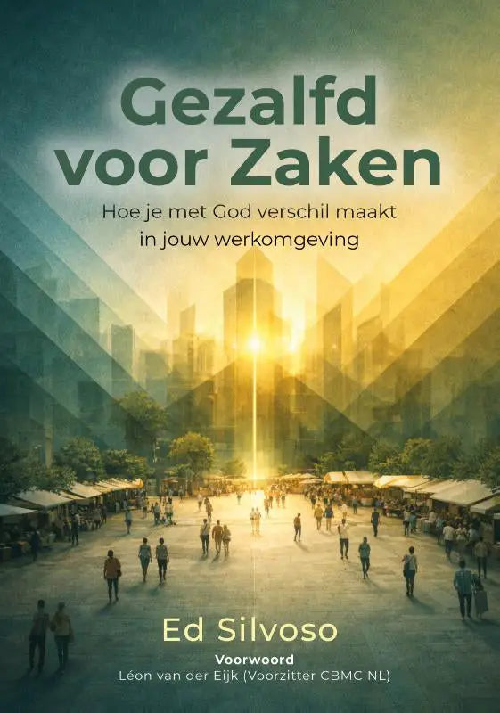 De boekcover van gezalfd voor zaken toont een groene titel en gouden lichtstralen die het koninkrijk zichtbaar maken voor werk heen