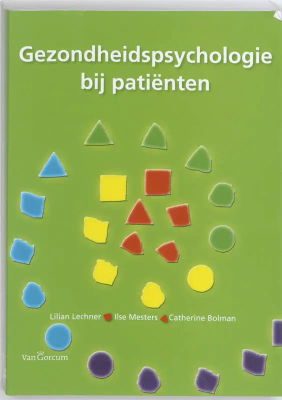 Groen hardcover boek gezondheidspsychologie bij patiënten met kleurrijke geometrische vormen psychologie algemeen