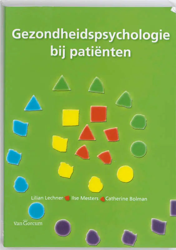 Groen hardcoverboek gezondheitspsychologie bij patiënten met kleurrijke geometrische vormen geschikt voor psychologie algemeen