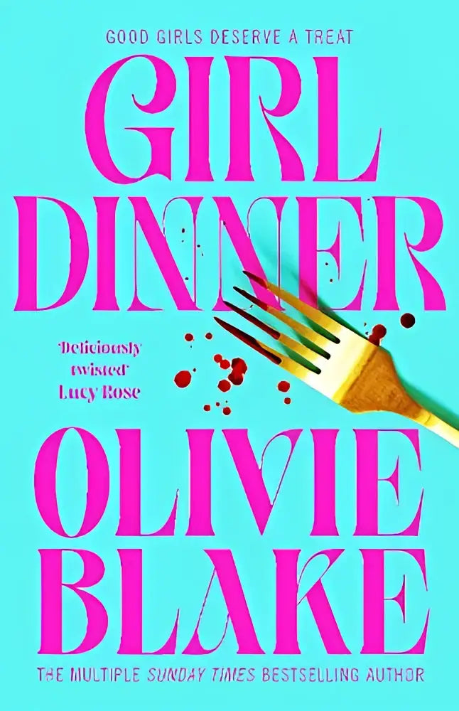 Een goudkleurige vork met een modern ontwerp ligt diagonaal op de cover van Girl Dinner door Olivia Blake