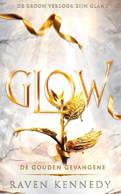 Gouden metalen titel glow met bladeren op zilveren textuur achtergrond voor raven kennedy gouden gevangene product