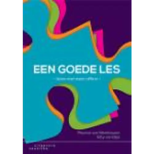 Vibrante turquoise puzzelstuk Een goede les met roze, limegroene en oranje randen op paars