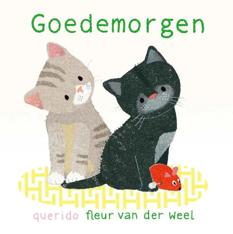 Illustratie van kinderboekcover goedemorgen met twee cartoon katten voor jonge lezers