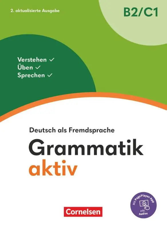 Groen-witte cover van grammatika activ aktualisierte ausgabe voor deutsch als fremdsprache niveau b2/c1 door cornelsen