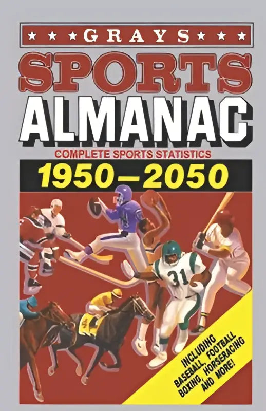 Grays sports almanac 1950 2050 editie met rode omslag en illustraties van atleten voor complete statistiche sportive
