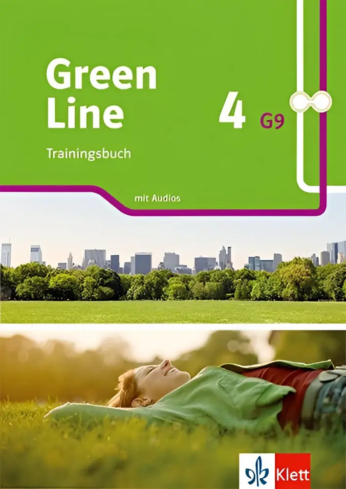 Green line 4 g9 trainingsbuch mit audios klasse 8 met groene omslag en afbeelding van persoon in gras