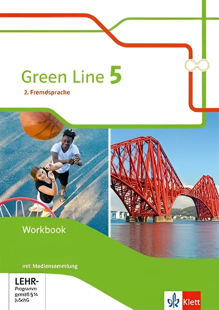 Green line 5 workbook mit mediensammlung klasse 10 mit grünem cover und bilder von basketballspielern und röter forth bridge