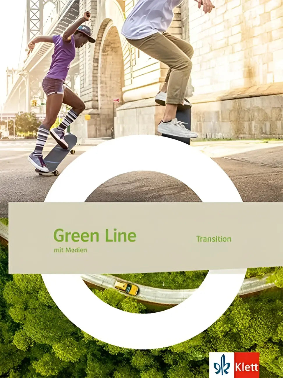 Green line transition schultas met fester einband en medien, moderne minimalistische omslag met stedelijke en natuurlijke lagen