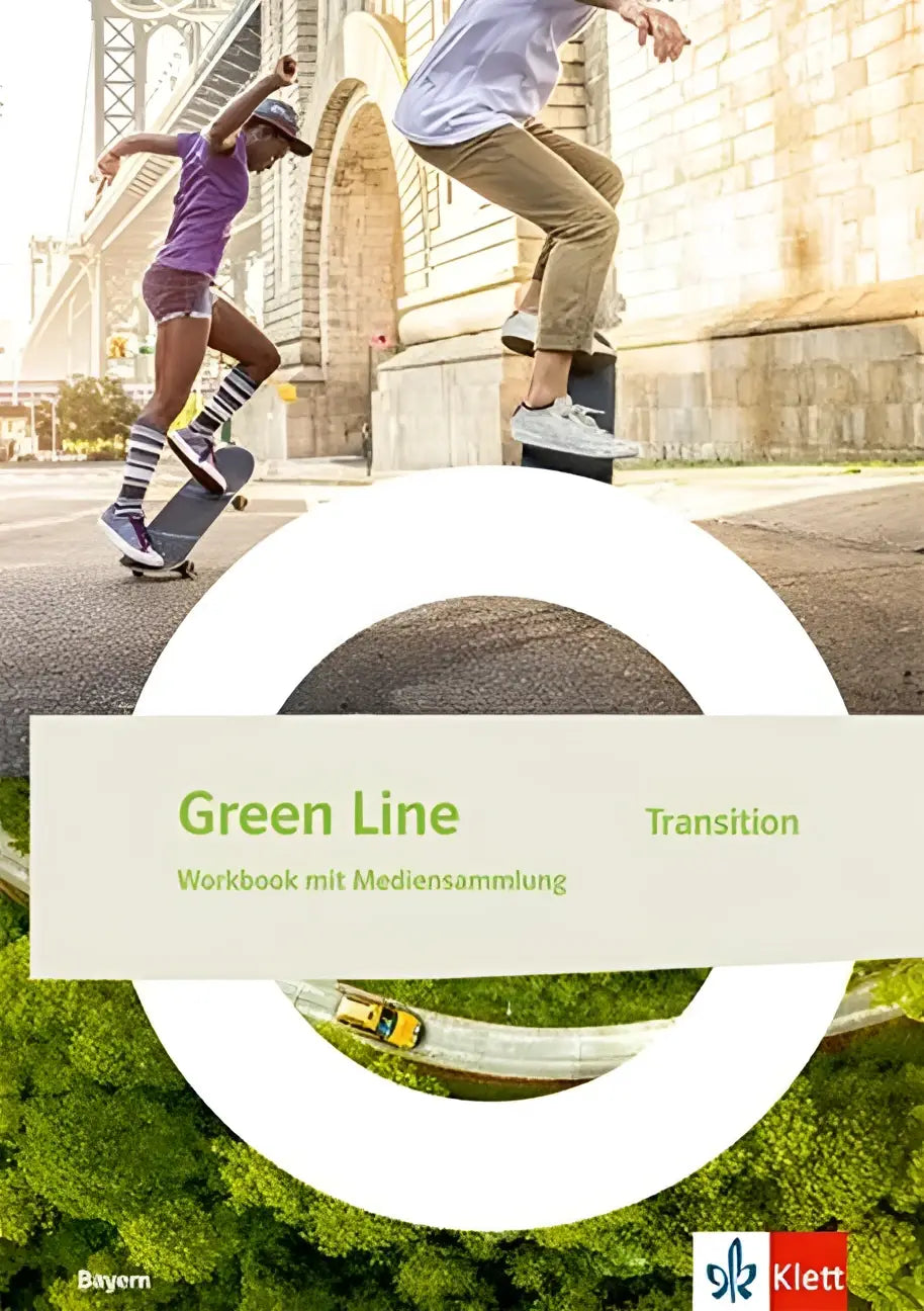 Green line transition workbook mit mediensammlung klasse 11 mit urbanem skateboarding bild und grüner natur