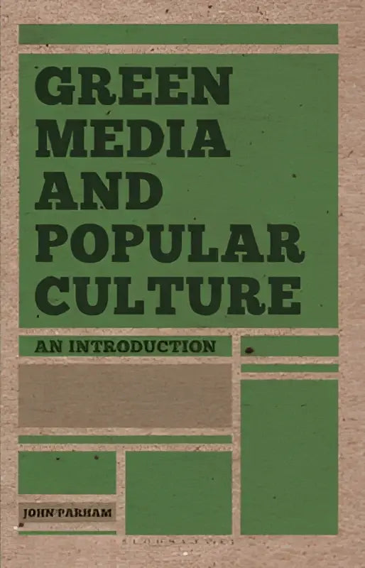 Groen boek met deksel groen media and popular culture met tekst in zwart op een kraftpapierachtig oppervlak