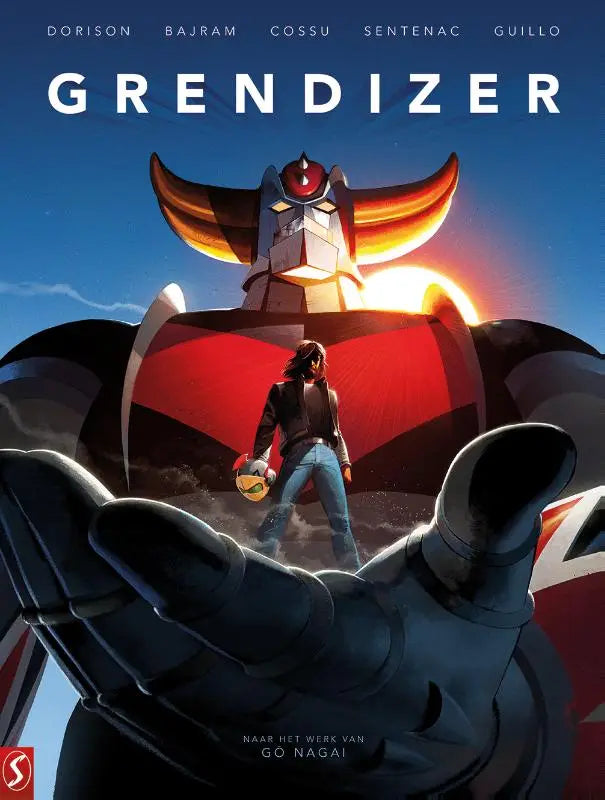 Grendizer robotfiguur rood en zilver met gouden hoorns en gloeiende ogen voor verzamelaars en fans