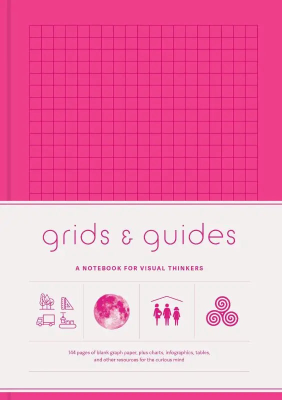Een levendig roze notebook met een rasterpatroon en minimalistisch ontwerp, ideaal voor visual thinkers