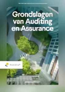 De boekomslag van grondslagen van auditing en assurance door barbara majoor met groene en blauwe grafische elementen op lichte achtergrond
