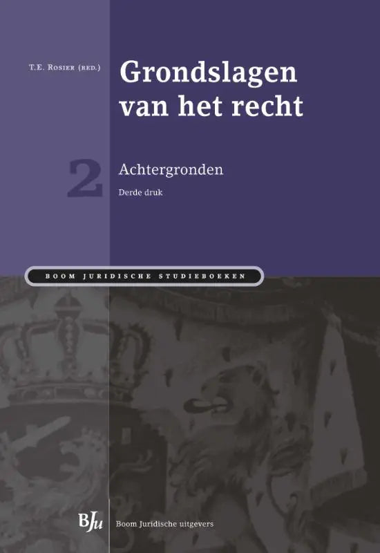Paars hardcover boek grondslagen van het recht met heraldieke illustratie uitgegeven door koninklijke boom uitgevers