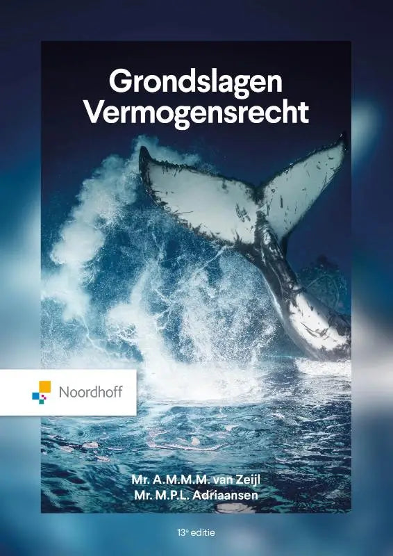 Boekcover grondslagen vermogensrecht met afbeelding van vin van bultrugwalvis in diepe blauwe zee, recht algemeen