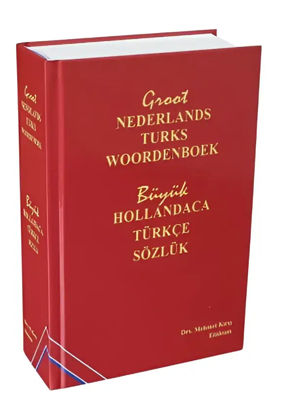 Rood hardcover groot nederlandsk-turks woordenboek met gouden letters groot hollandaca türkçe sözlük
