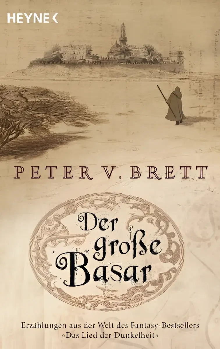 De roman der große basar toont een sepia-illustratie van een figuur in een donkere mantel met titel en ovale lijst voor erzählungen aus arlens