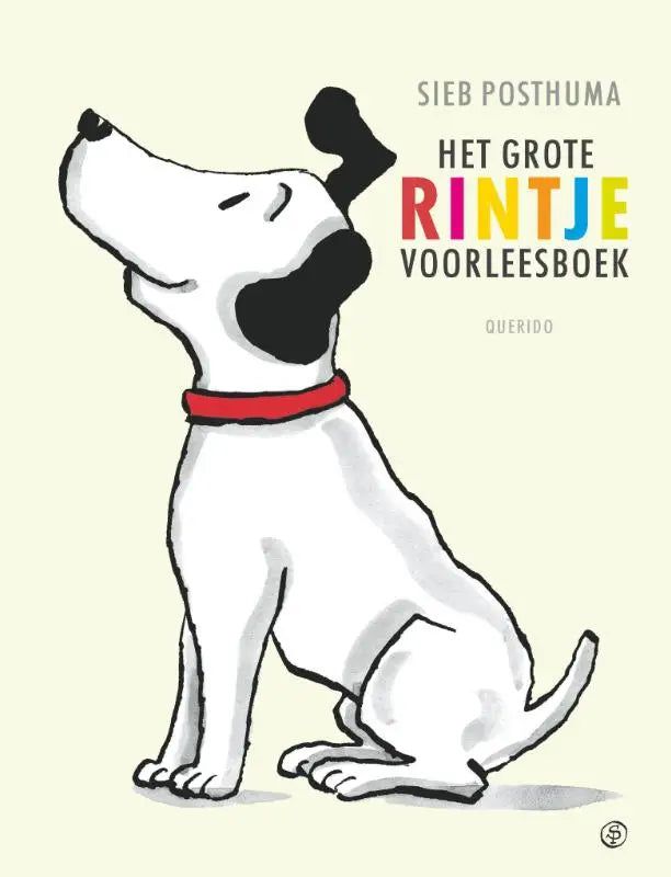 Een charmant geïllustreerde witte hond met zwarte vlekken en rode halsband op het grote rintje voorleesboek voor jonge lezers