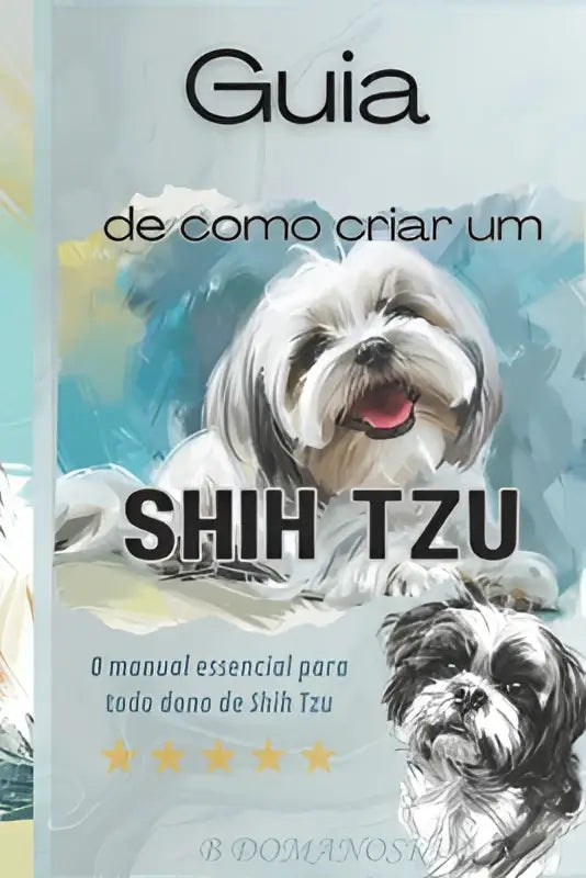 Zachte waterverf omslag van het manual essencial para criar um shih tzu met een witte shih tzu en zwart wit schets