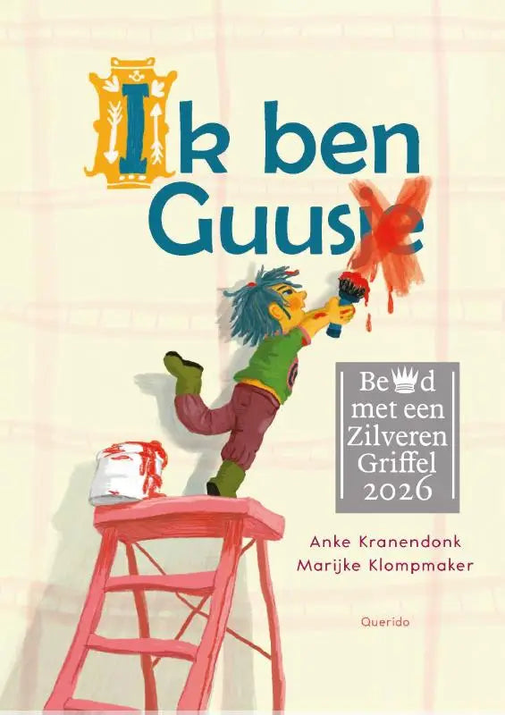 De kleurrijke omslag van het kinderboek ik ben guusje door anke kranendonk toont een personage op een rode ladder