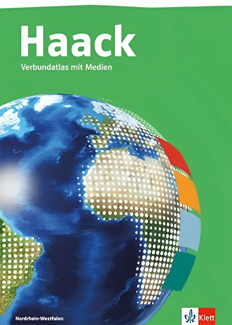 Groen omslagen haack verbundatlas atlas mit medien met wereldbolillustratie voor nordrhein-westfalen klasse 5-10
