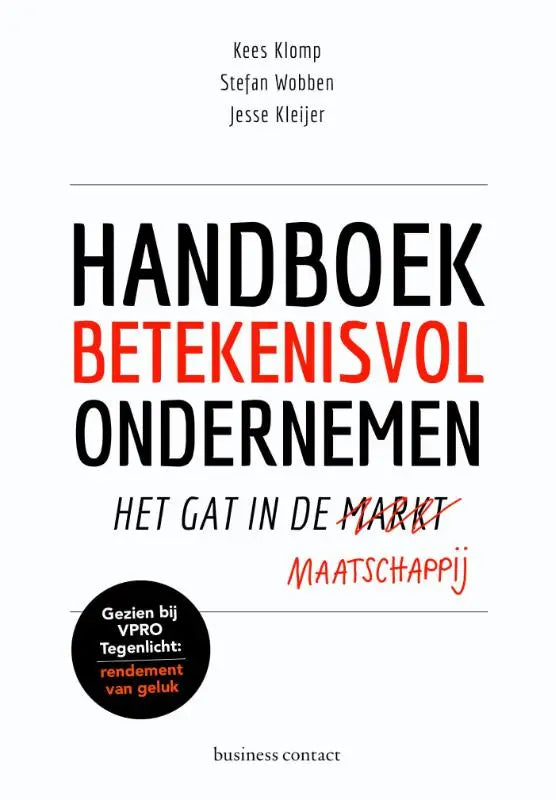 Handboek betekenisvol ondernemen met opvallende zwartrode typografie op witte omslag voor betekenisvol ondernemen