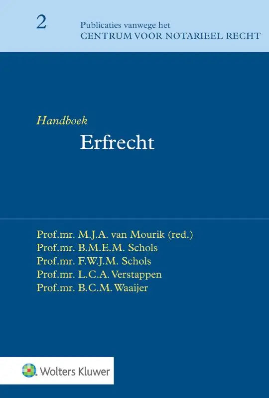 Blauw hardback handboek erfrecht met witte tekst en wolters kluwer nederland logo onderaan voor erfrechtstudie