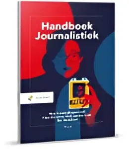 De cover van handboek journalistiek door bas verschoor en nico kussendrager toont een rood en blauw ontwerp met gele cassettebandjes
