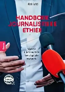 Stapel witte hardcover boeken met zwarte rug en titel handboek journalistieke ethiek voor journalistieke ethiek