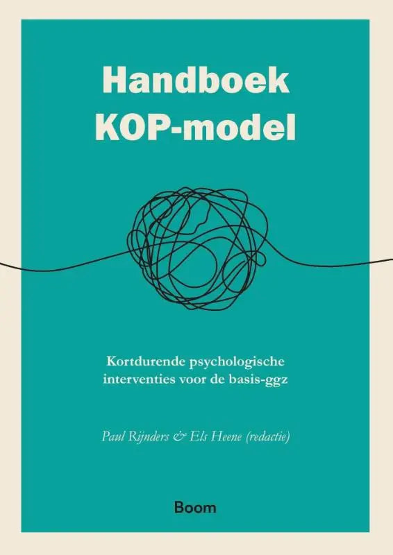 Teal gekleurde boekcover van handboek kop-model met zwarte lijntekening van verwarde draad door els heene en paul rijnders