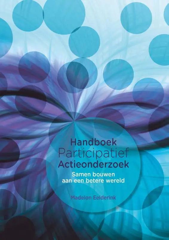 Boekcover van handboek participatief actieonderzoek met levendig abstract ontwerp in blauw- en paarstinten