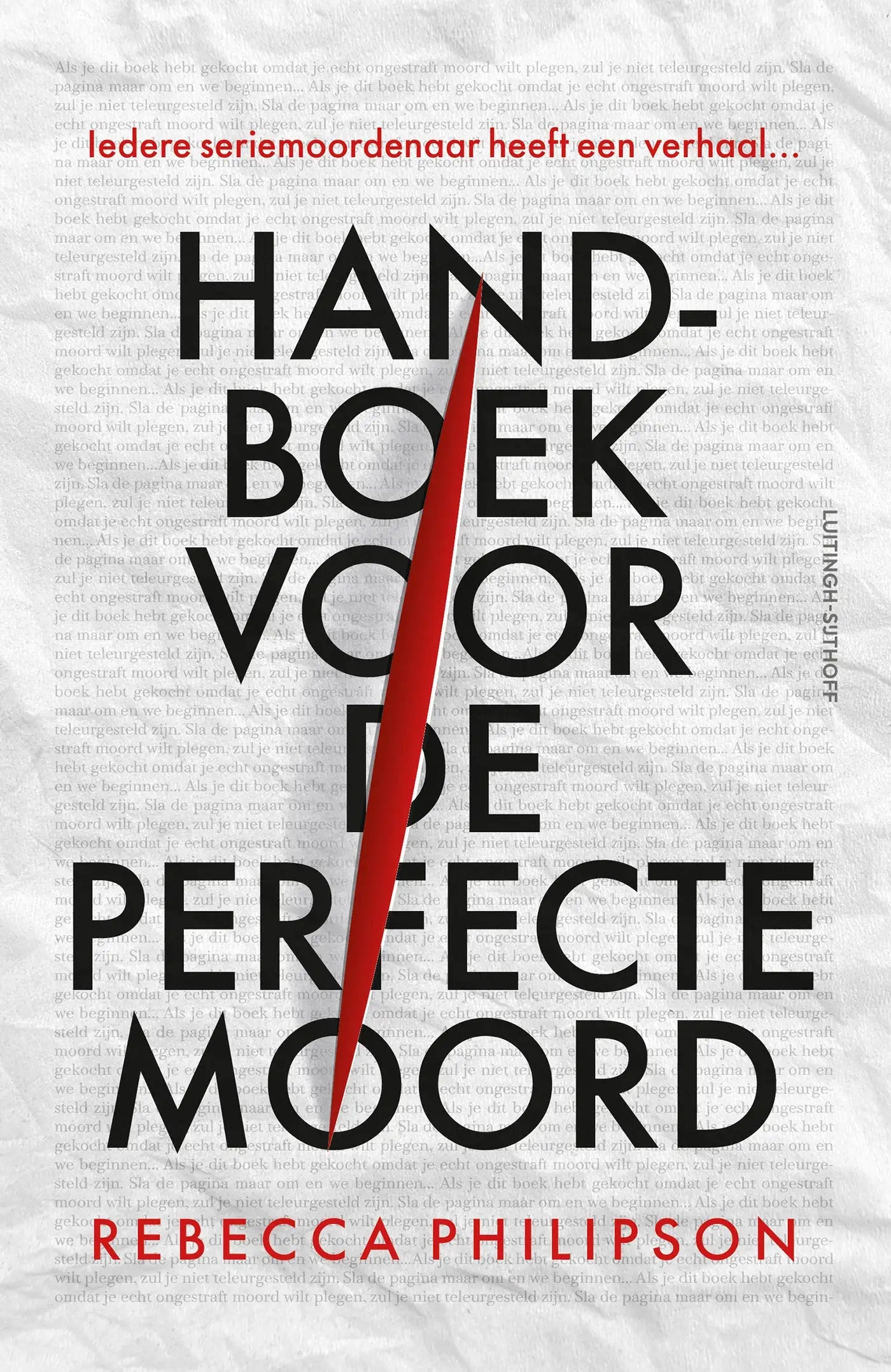 De handboek voor de perfecte moord boekomslag met zwarte tekst op een textuurachtige roomwitte achtergrond