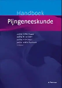 De cover van het handboek pijngeneeskunde met donkerblauwe en zwarte abstracte patronen uitgegeven door koninklijke boom