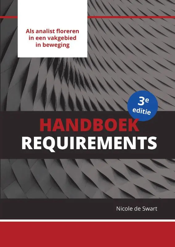 Cover van het handboek requirements derde editie door nicole de swart met modern geometrisch patroon in grijswaarden eburon uitgeverij