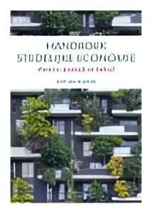Handboek stedelijke economie met witte omslag en abstracte groene en grijze vormen voor stedelijke economie studies