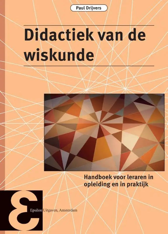De boekcover van handboek wiskundedidactiek toont een geometrisch ontwerp in warme oranje, bruin en beige tinten