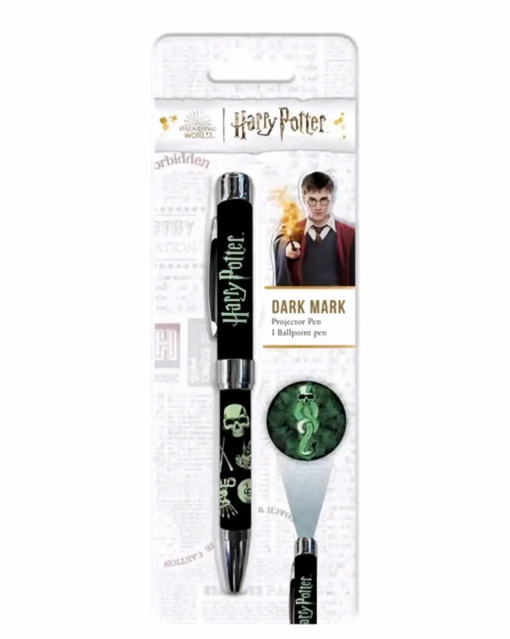Zwart harry potter donker merkteken projectie pen met zilveren accenten en groene slang ontwerp