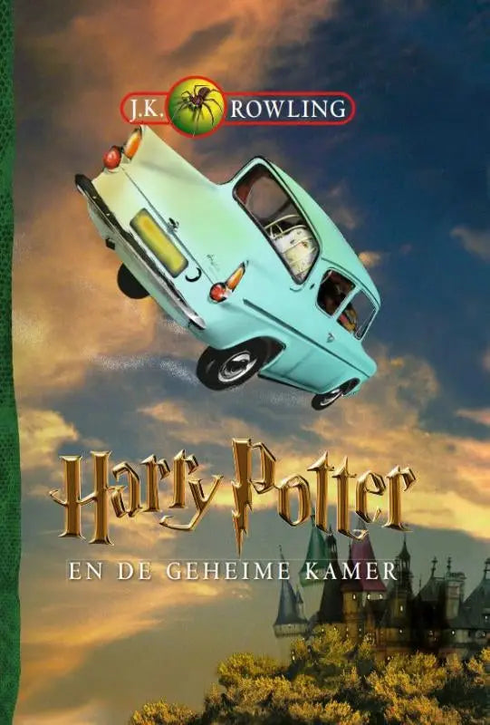 Lichte blauwe vintage driewieler met afgerond carrosserie en gele nummerplaat bij harry potter en de geheime kamer
