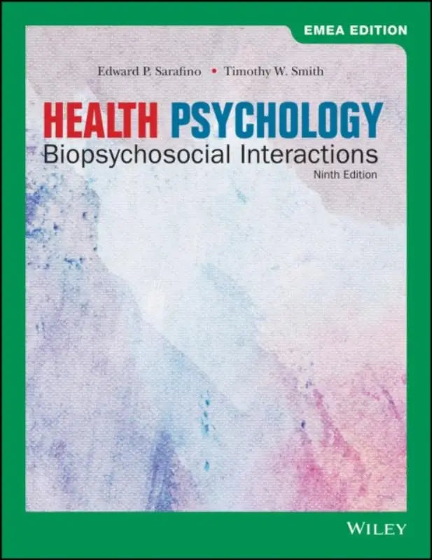 Ninth edition health psychology textbook emea edition with a watercolor cover in soft blues pinks and whites