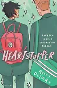 Rode rugzak met wit hartvormig ontwerp en zwarte bandjes van heartstopper volume 1 graphic novel-serie van alice oseman